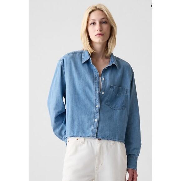 Gap Cropped Denim Shirt - Picture 1 of 7
